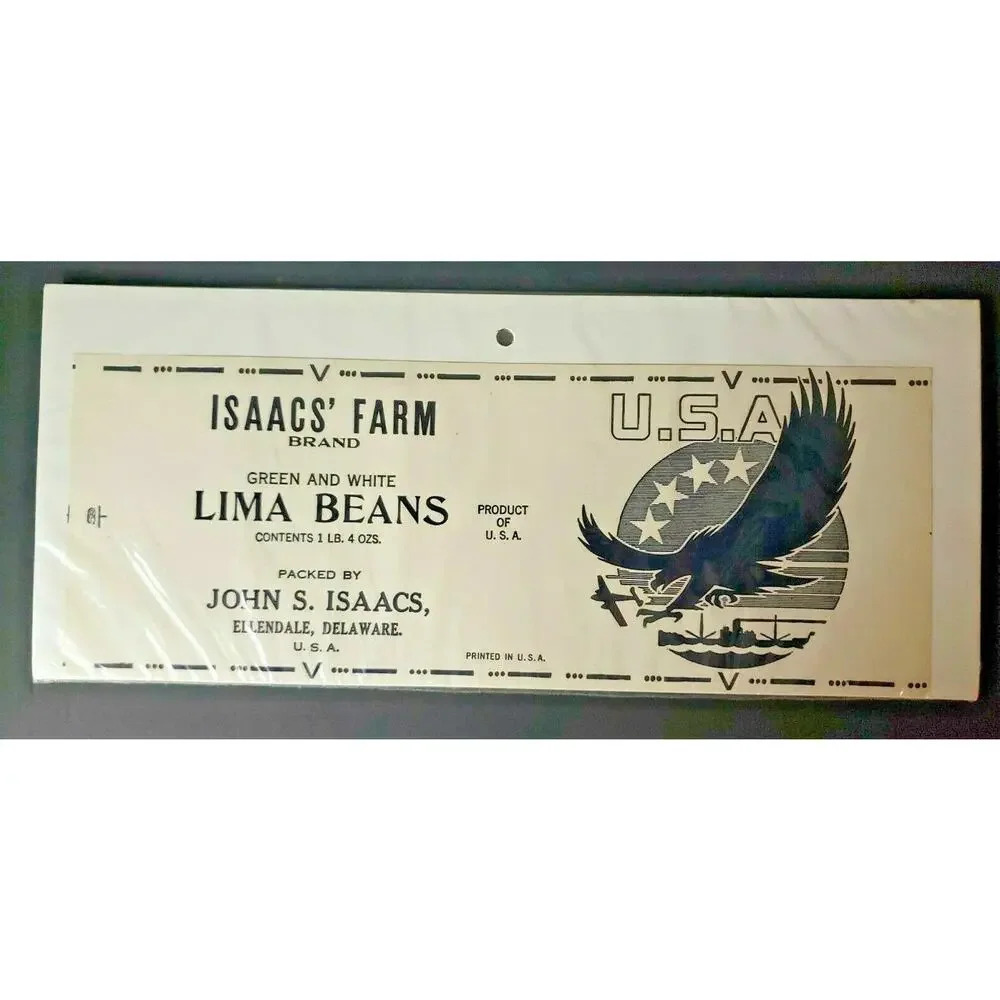 Vintage Isaac's Farms Brand Lima Beans‎ E.H. John S. Isaacs 1940s Can Label Z2